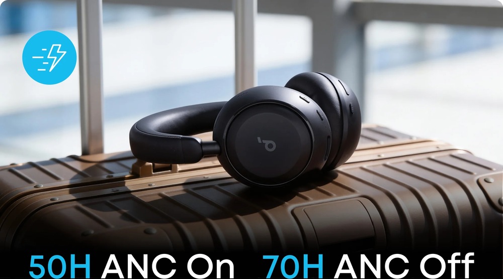Slúchadlá Anker soundcore Space 2 čierna Slúchadlá Anker soundcore Space 2 s dlhou výdržou baterky sú položené na kufri