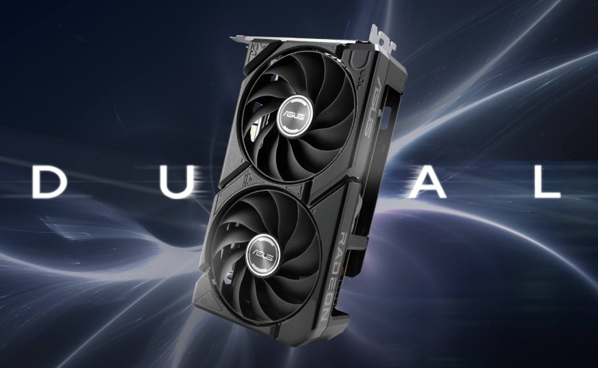 Grafická karta Asus Dual AMD Radeon RX 9060 XT 8GB čierna Asus Dual Radeon RX 9060 XT zvýraznená na hernom pozadí, pripravená na plynulé hranie