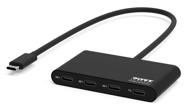 USB Hub PORT CONNECT USB-C, 3x USB-C 3.1 + 1x USB-C 100W PD čierny