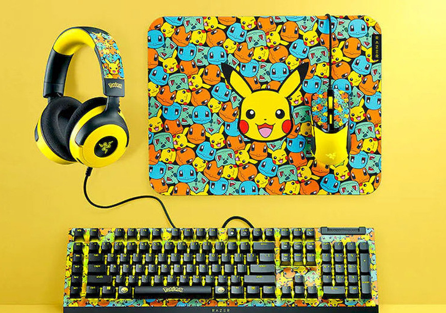 Razer Pokémon herný set s podložkou Gigantus V2, myšou, klávesnicou a slúchadlami v štýle Kanto Štartérov