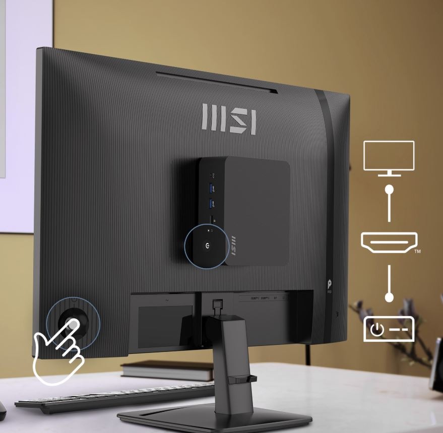 Monitor MSI PRO MP275Q E14 čierny Zadný pohľad na monitor MSI PRO MP275Q E14 s ukážkou konektorov a ovládania