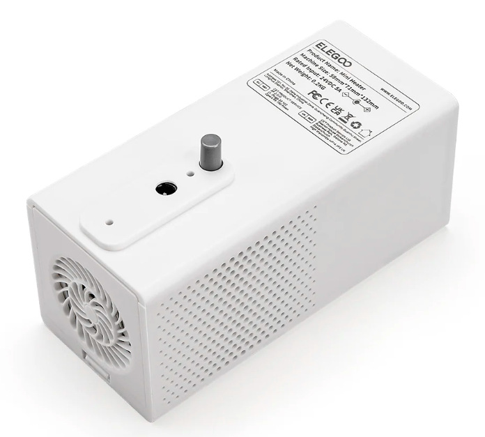 Náhradný diel Elegoo Mini Heater Bočný pohľad na Elegoo Mini Heater s ventilačnými otvormi a montážnym uchytením
