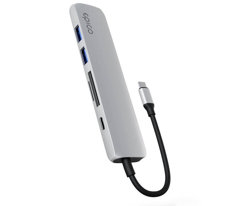 USB Hub Epico 6in1 Aluminium 8K USB-C/1× USB-C, 2× USB 3.0, HDMI, microSD, SD strieborný USB Hub Epico 6in1 Aluminium 8K USB-C / 1× USB-C, 2× USB 3.0, HDMI, microSD, SD - strieborný