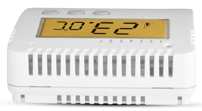 Termostat Elektrobock PT14-NP-P WiFi biely Horný pohľad na podsvietený displej a vetracie otvory termostatu Elektrobock PT14-NP-P Wi-Fi