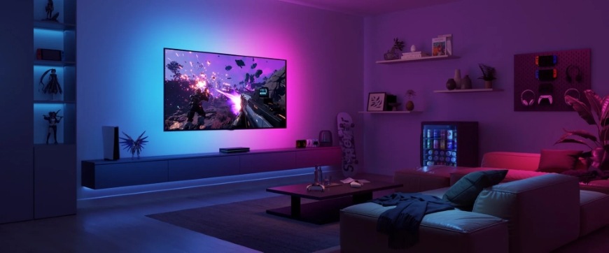 LED pásik Govee AI Sync Box Kit 2 Smart 27-34" + LED panely, 1,68 m čierny Strieľačka na obrazovke v obývačke a vyladeným podsvietením vďaka pásku Govee AI Sync Box Kit 2 Smart