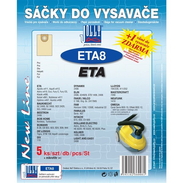 Vrecká Jolly do vysávača ETA v počte 5 + 1 ks, jednoduchá inštalácia