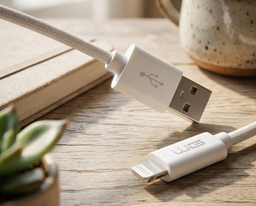 Dátový a nabíjací kábel WG s konektormi Lightning a USB-A s dĺžkou 20 cm