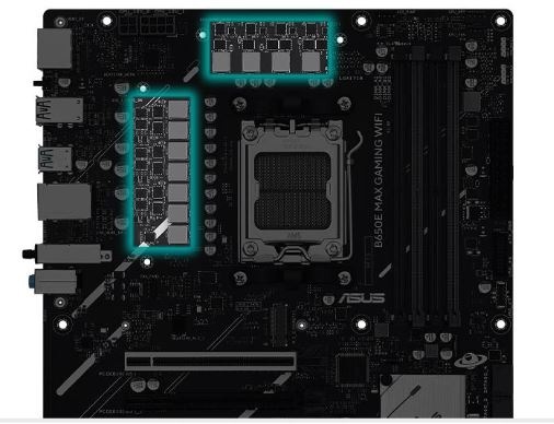 Základná doska Asus B650E MAX GAMING WIFI Konektory a sloty pre základnú dosku Asus B650E MAX