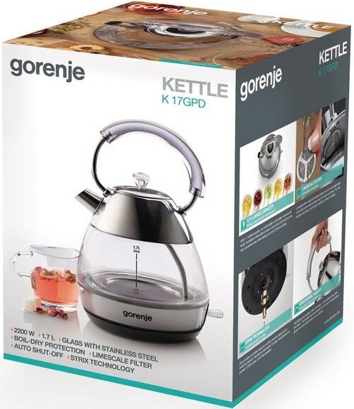 Rýchlovarná kanvica Gorenje K17GPD nerez/sklo