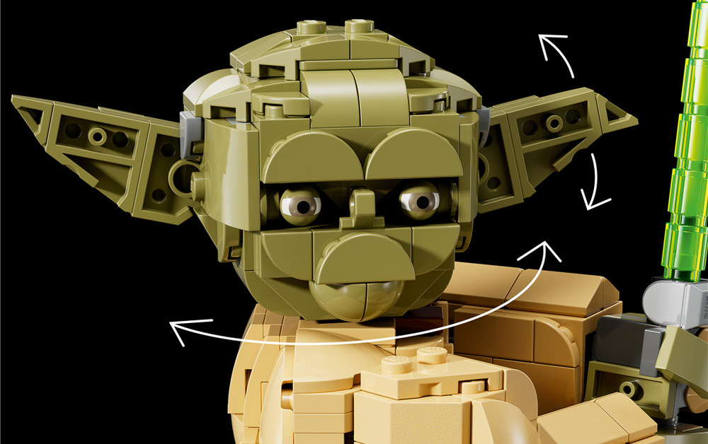 Stavebnica LEGO® Star Wars™ 75438 Busta Yody Otočný podstavec s menovkou umožňuje prezerať Yodu zo všetkých strán a pridať k nemu minifigúrku.