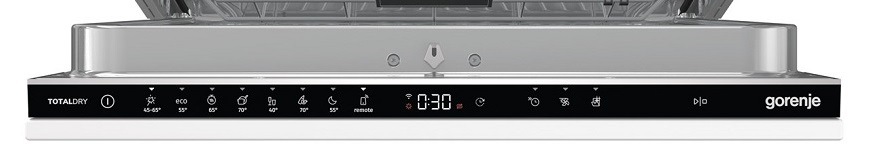 Detailný záber na plne integrovaný panel umývačky riadu Gorenje GVB67365.