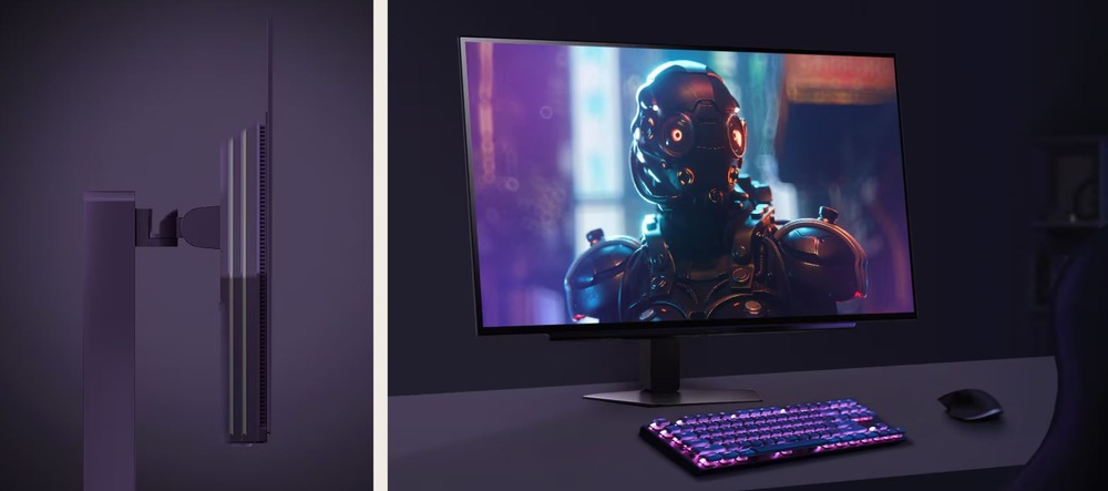 Detail z profilu a priamy pohľad na monitor LG UltraGear 27GX704A-B