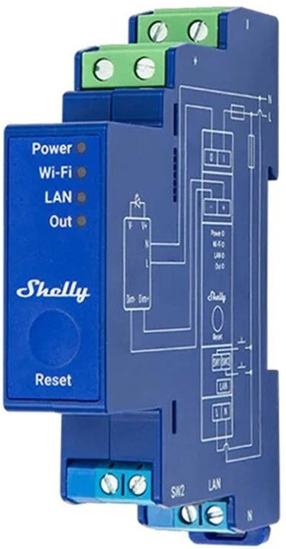 Modul Shelly Pre stmievač 0–10 V na DIN lištu, Wi-Fi, LAN - modrý