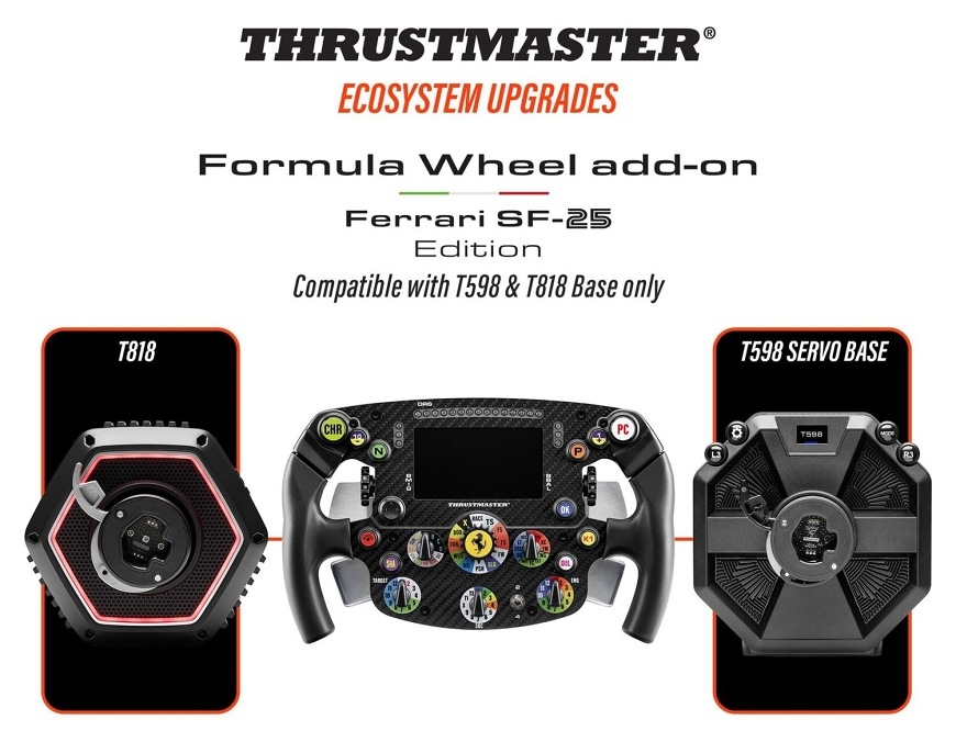 Volant Thrustmaster Formule Ferrari SF-25 edice Add-On, PC , PS5/4 čierny Schéma kompatibility venca s bázami T598 a T818