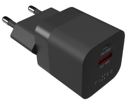Nabíjačka do siete FIXED Mini s USB-C PD/USB QC 3.0, 20W čierna Nabíjačka do siete FIXED Mini s USB-C PD/USB QC 3.0, 20W čierna