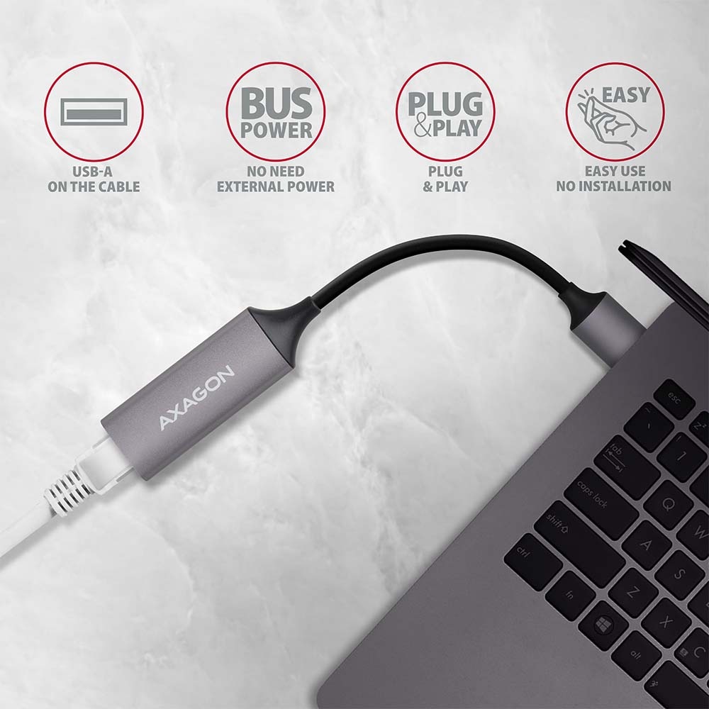 Sieťová karta Axagon USB-A 3.2 Gen 1 - Gigabit Ethernet sivá Sieťová karta Axagon USB-A 3.2 Gen 1 - Gigabit Ethernet sivá