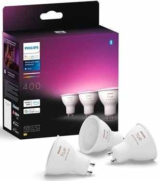 3 inteligentné žiarovky Philips Hue GU10 White and Color Ambiance 400 lm v originálnom balení.