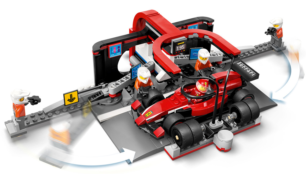 Stavebnica LEGO® City 60443 Zastávka v boxech F1® a personál s vozem Ferrari Kompaktný box s 322 dielikmi ľahko zapadne do väčšej závodnej scény a stavanie spríjemní aplikácia LEGO Builder.