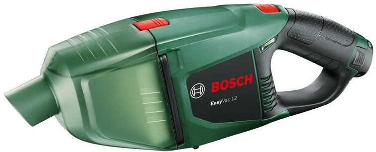 Detail ručného vysávača Bosch EasyVac 12 s ergonomickou rukoväťou a priehľadnou nádobou