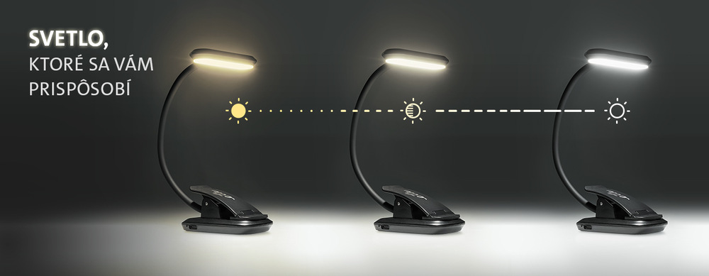 Stolná lampa ETA 089490000 s klipom, nabíjacia, stmievateľná čierna LED lampička ETA 0894 90000