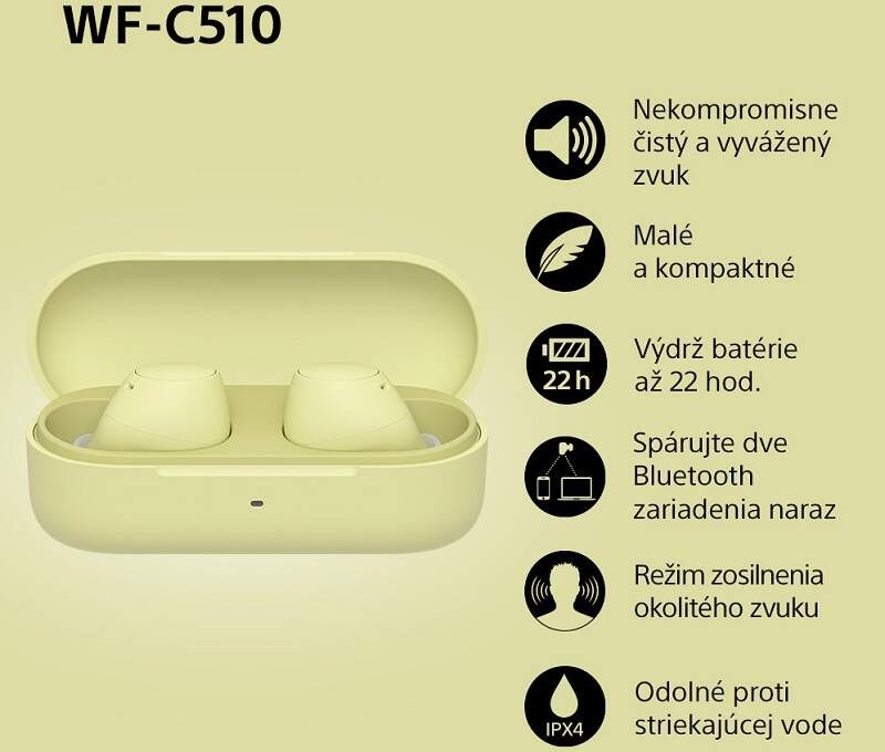 Slúchadlá Sony WF-C510 - žltá, zhrnutie