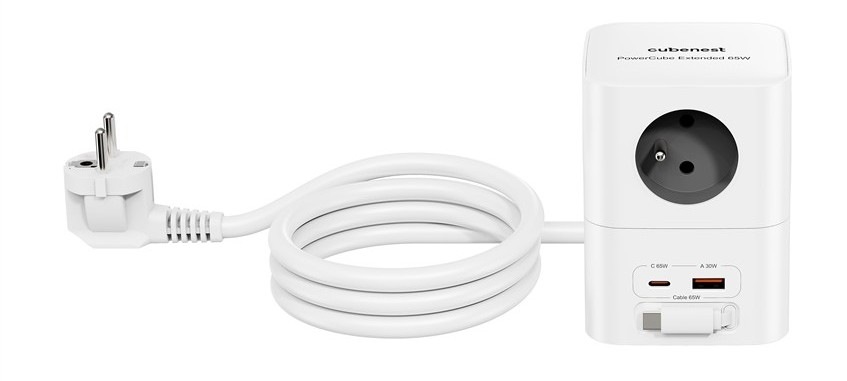 Rozbočovacia zásuvka Cubenest PowerCube 4xAC, PD 65W, 2xC,1xA, 1.5m kabel sivá/biela Rozbočovacia zásuvka Cubenest