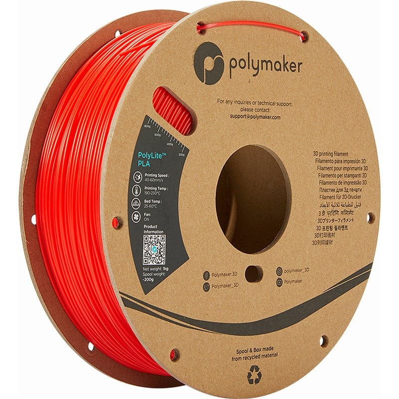 Tlačová struna (filament) Polymaker PolyLite PLA, 1,75 mm, 1 kg červený