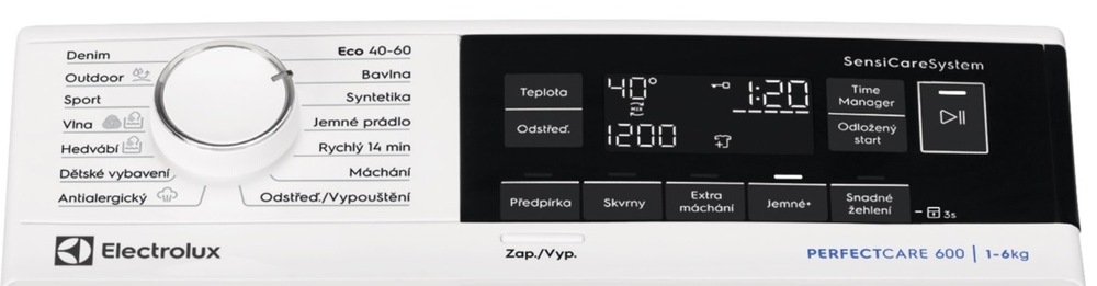 Práčka Electrolux PerfectCare 600 EW6TN14262 biela Ovládací panel Electrolux EW6TN3262C řady SensiCare 600