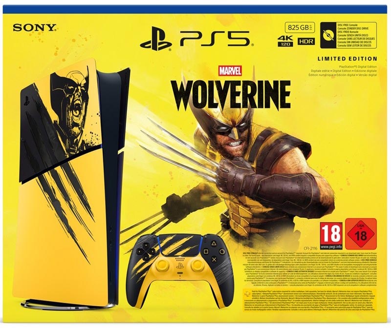 Obrázok balenia Sony PlayStation 5 Digital (Marvel's Wolverine Battle Yellow Limited Edition Bundle).
