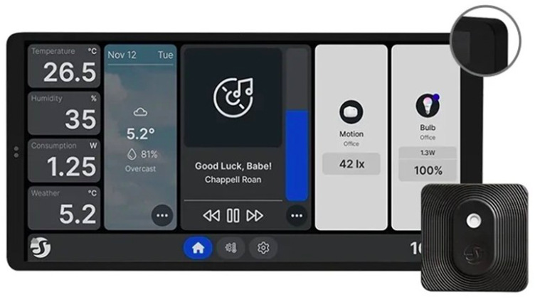 Chytrý nástenný ovládač Shelly Wall Display X2 so 6,95 palcovým displejom a senzorom BLU H&T, čierna