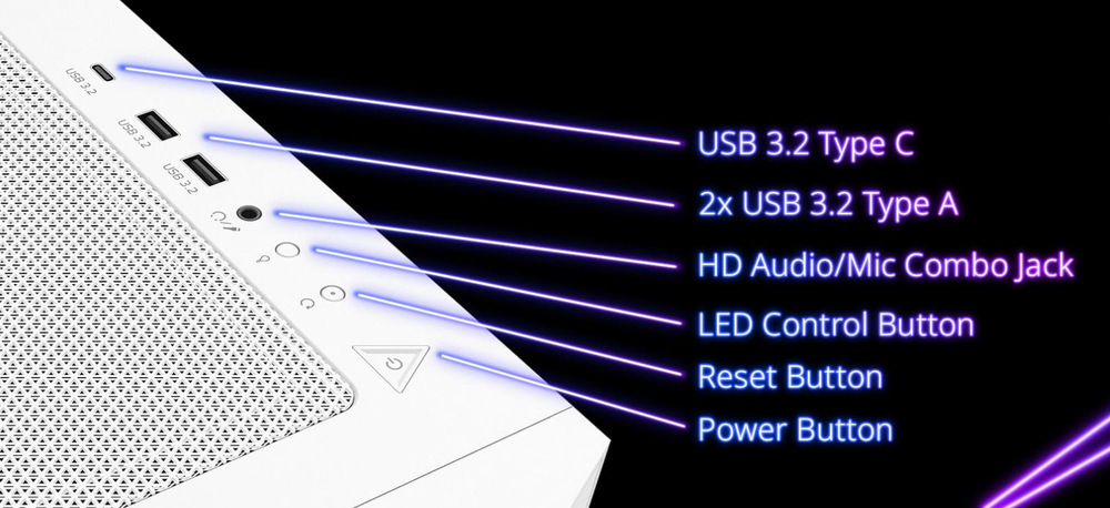 Case ADATA XPG Starker Air BTF biela ADATA XPG Starker Air BTF má ľahko dostupné porty USB