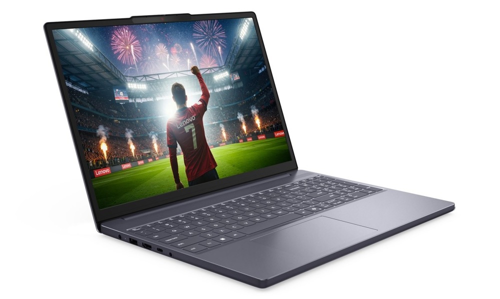 Notebook Lenovo IdeaPad Slim 3 15IPH11 sivý Otvorený a zapnutý notebook Lenovo IdeaPad Slim 3 15IPH11 otočený doprava