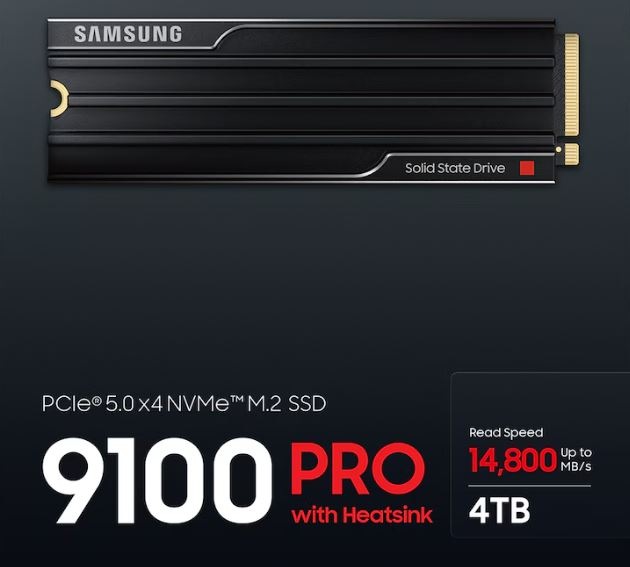 SSD Samsung 9100 PRO 8 TB with Heatsink PCIe 5.0 NVMe čierny SSD Samsung 9100 PRO 8 TB with Heatsink na čiernom pozadí