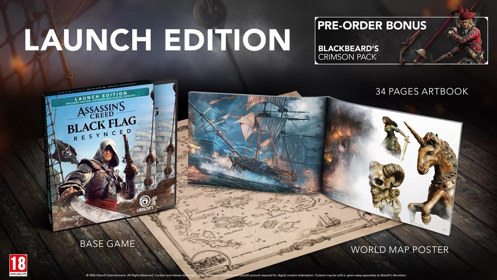 Obsah edície hry Assassin's Creed Black Flag Resynced Launch Edition.