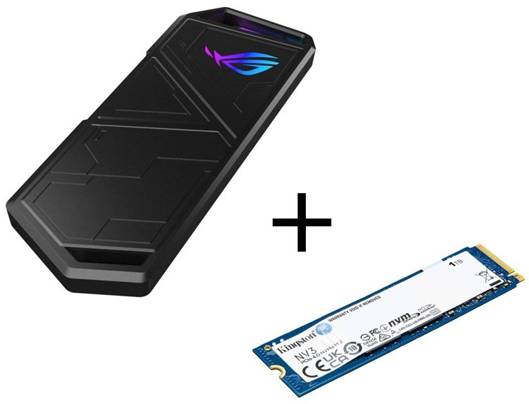 Súprava externého rámčeka a pevného disku Asus Strix Arion Lite + 1TB SSD Kingston NV3, čierna farba