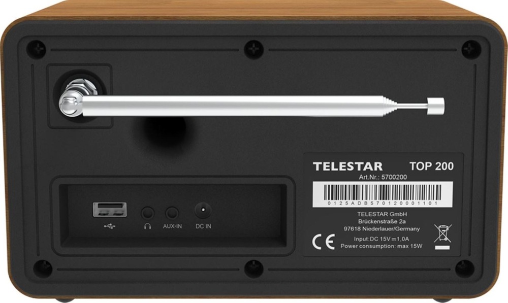 Internetový rádioprijímač s DAB+ Telestar TOP 200 čierny/hnedý rádio s DAB+ Telestar TOP 200, zadná strana