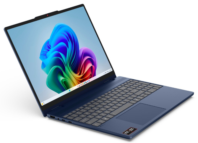 Notebook Lenovo IdeaPad 5 2-in-1 15AHP11 modrý Lenovo IdeaPad 5 2-in-1 15AHP11 s otvoreným displejom a porty na ľavom boku