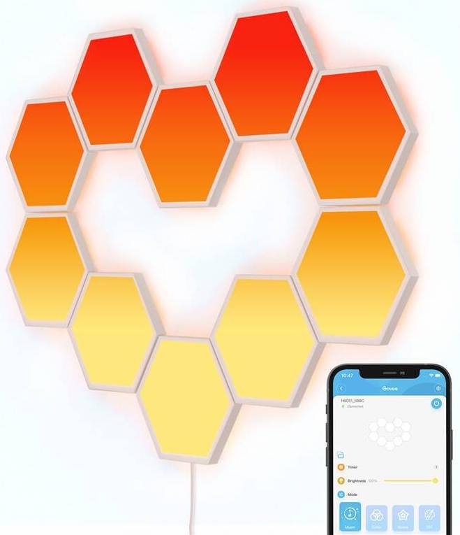 Nástenné svietidlo Govee RGBIC Glide Hexa svetelné panely, 10 ks biele
