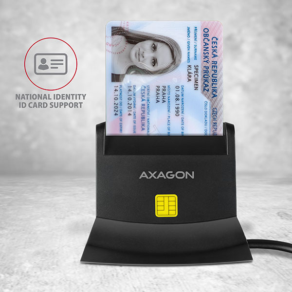 Čítačka eObčianok Axagon USB-A StandReader 4-slot + SD/microSD/SIM,1.3 m čierna