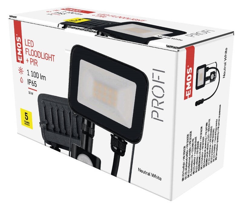 Reflektor EMOS INOVO 10W 1100LM PIR IP65 NW - čierny