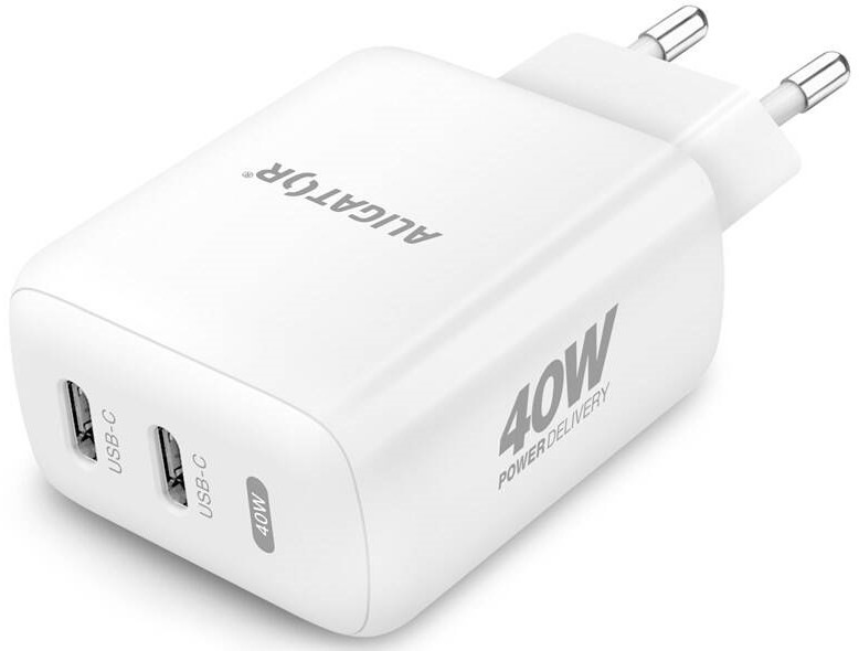 Nabíjačka do siete Aligator Power Delivery 40W, 2xUSB-C biela
