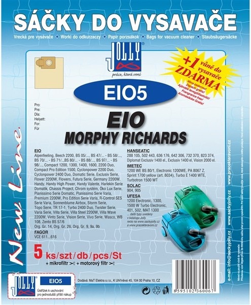 Vrecká do vysávača Jolly EIO 5 pre vysávače EIO, Morphy Richards, Alaska, Privileg, Solac a Ufesa