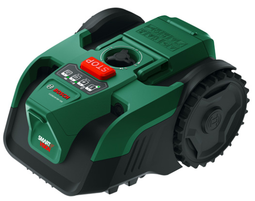 Robotická kosačka Bosch VISIMOW 18V-100 akumulátorová kosačka zelenej farby s ovládacím panelom