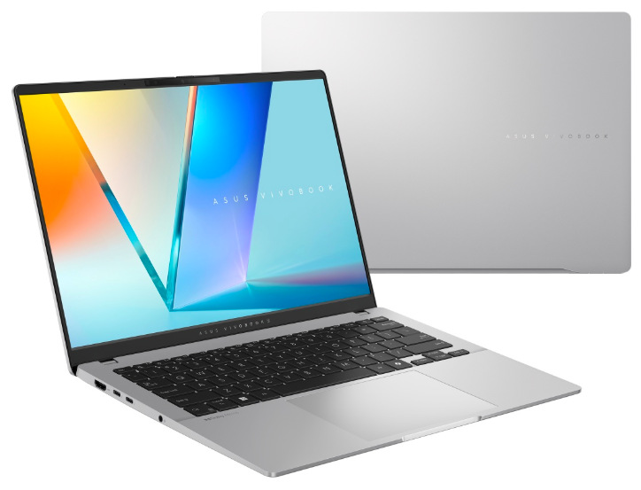 Notebook Asus Vivobook S 14 strieborný Otvorený a zatvorený ASUS Vivobook S 14 so strieborným hliníkovým šasi