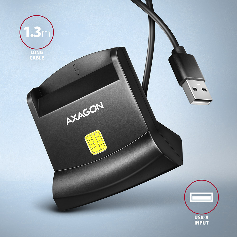 Čítačka eObčianok Axagon USB-A StandReader, 1,3m čierna Čítačka eObčianok Axagon USB-A StandReader, 1,3m čierna