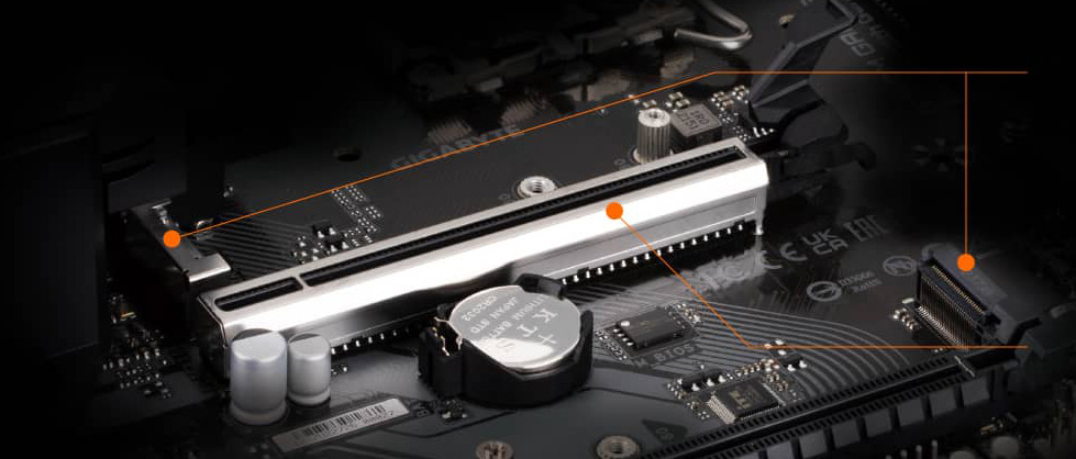 Základná doska GIGABYTE B760M GAMING X AX Vďaka podpore PCIe 4.0 môžete k základnej doske pripojiť moderné grafické karty a NVMe SSD disky
