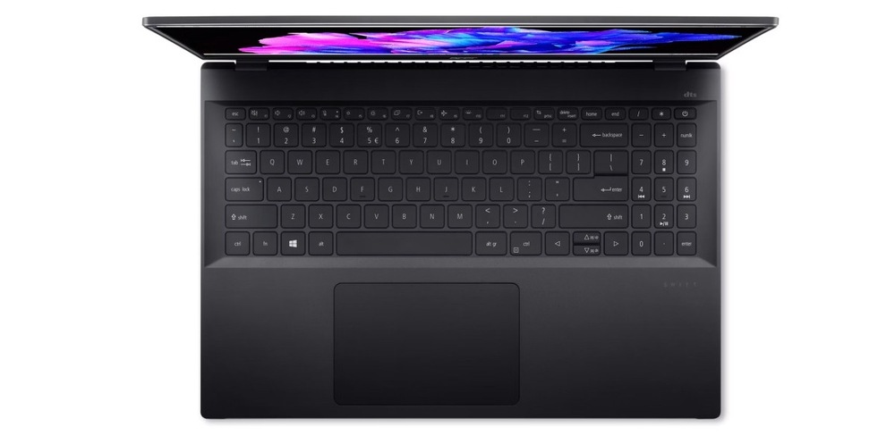 Notebook Acer Swift Go 16 (SFG16-71-588Y) čierny Pohľad zhora na klávesnici notebooku Acer Swift Go 16″ width=