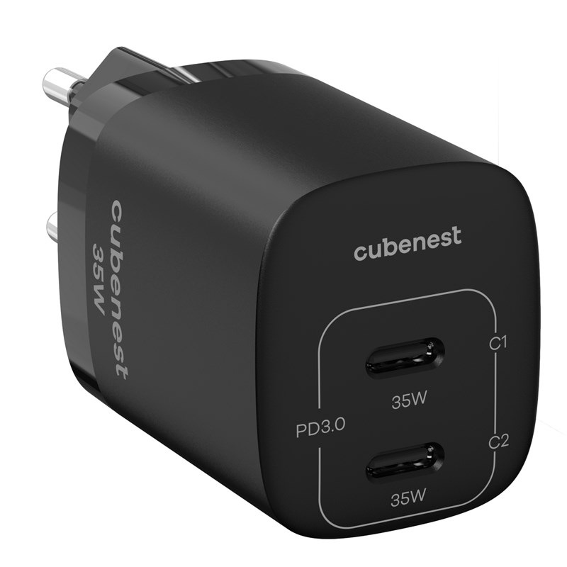 Nabíjačka do siete Cubenest S2D1, PD 2xUSB-C, GaN, 35W čierna
