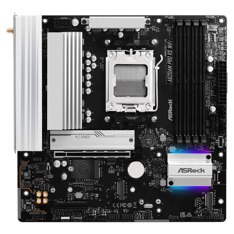 Základná doska ASRock A620AM PRO RS WIFI čierna Základná doska ASRock A620AM PRE RS WIFI v striebornej a čiernej farbe.