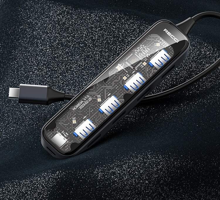 USB Hub Recci RH-19 5v1 USB-C hub čierny USB Hub Recci RH-19 5v1 USB-C hub čierny